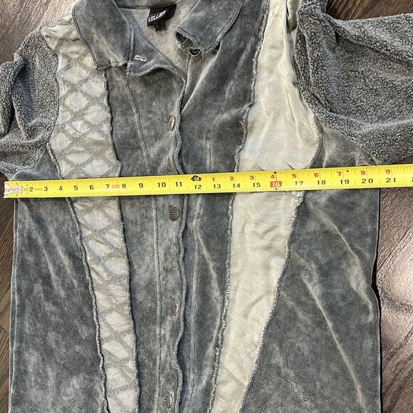 Nannette Keller Blouse Women’s Small Button Up Gray Patchwork Art To Wear Boho - Picture 9 of 9